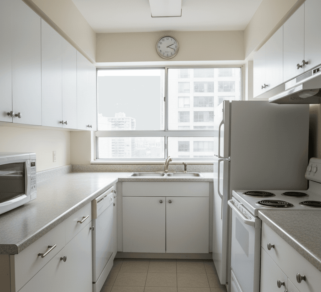 After: High-Gloss White wrapped cabinets in North York