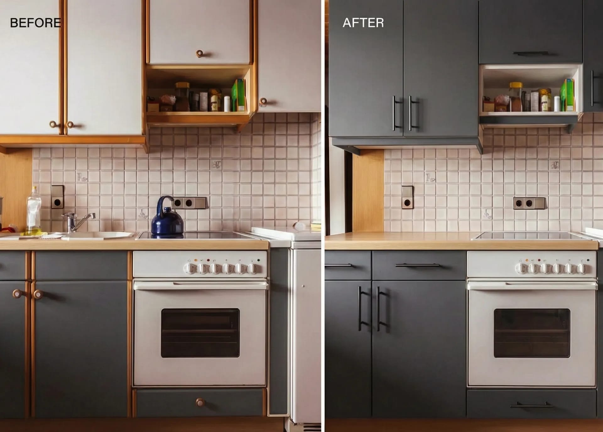 Kitchen cabinet wrapping transformation in Vaughan