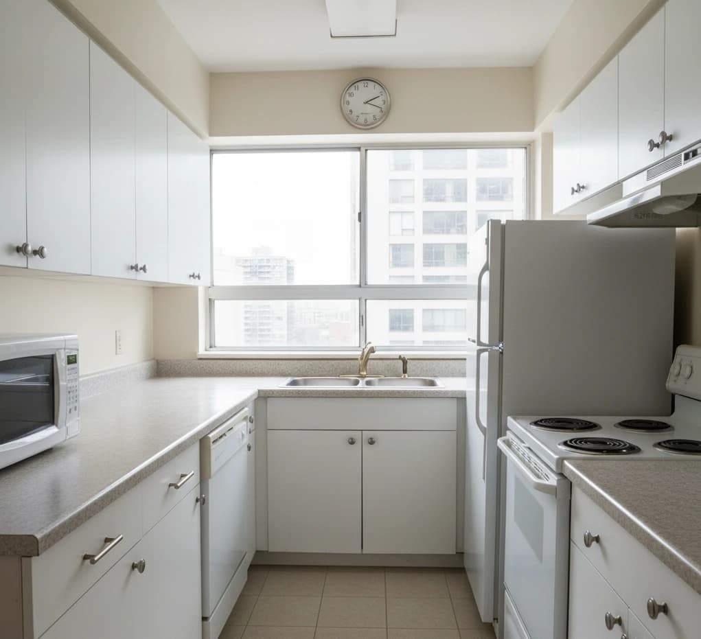After: High-Gloss White wrapped cabinets in North York